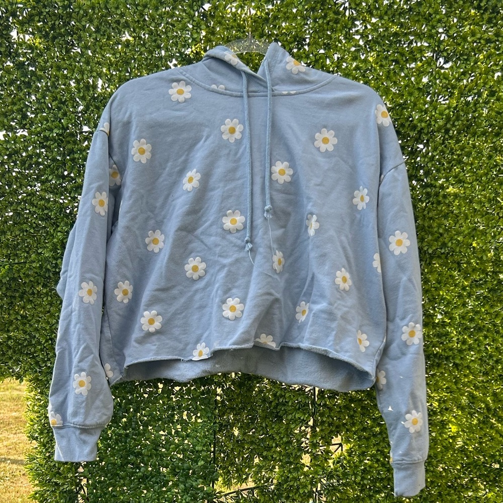 Floral Blue Women's Cropped Hoodie